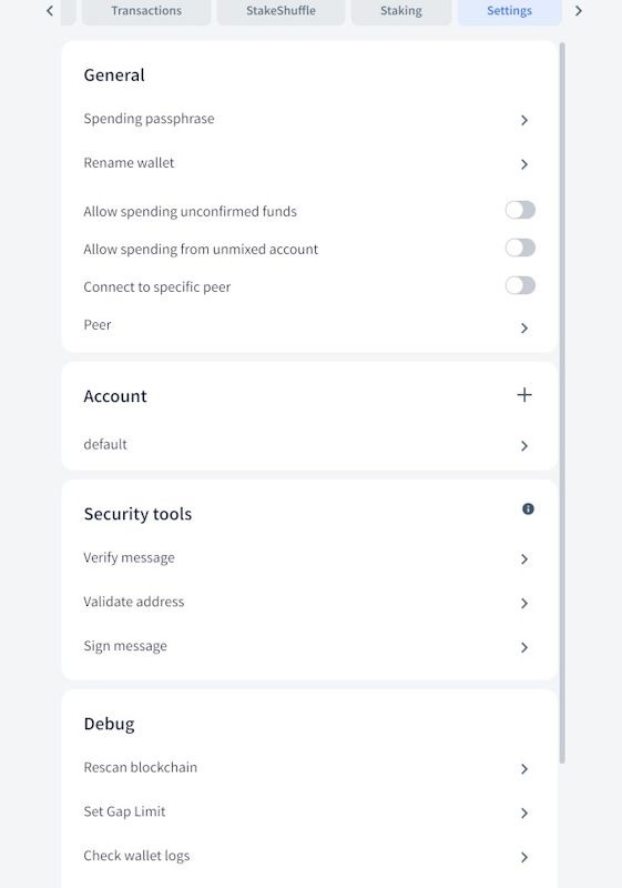 Updated Settings in Cryptopower
