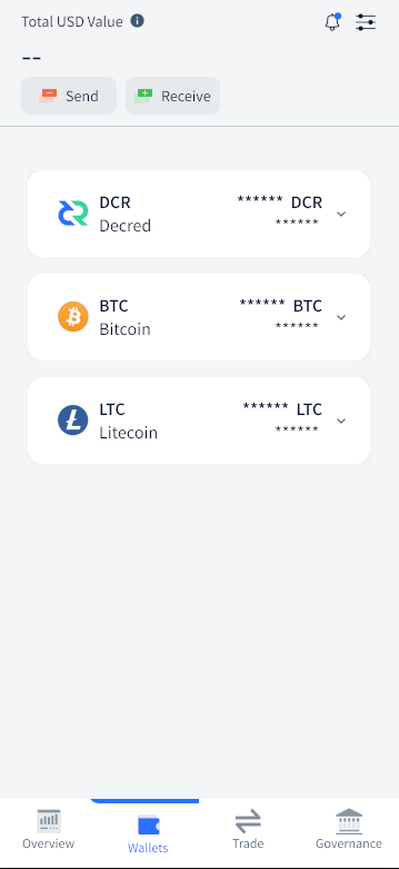 Mobile layout in Cryptopower (work in progress)